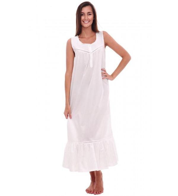 Womens Patricia Cotton Nightgown- Long Victorian Sleeveless Sleepwear ...
