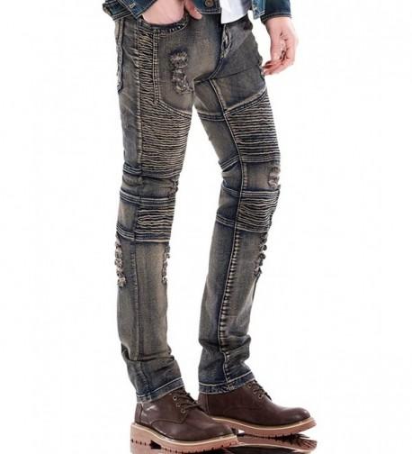 Mens Ripped Slim Fit Straight Splicing Stretch Destroyed Jeans With ...
