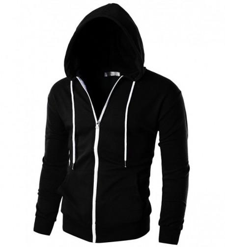 Mens Slim Fit Long Sleeve Lightweight Zip-up Hoodie With Kanga Pocket ...