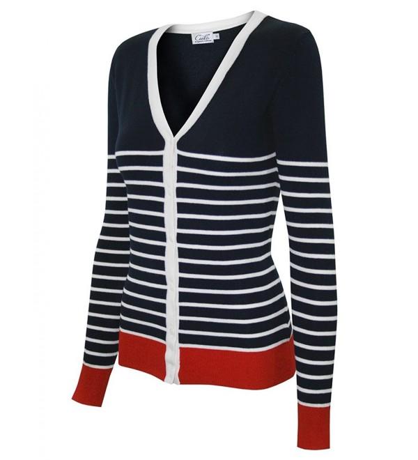 Womens Stretch Striped Sweater Cardigan