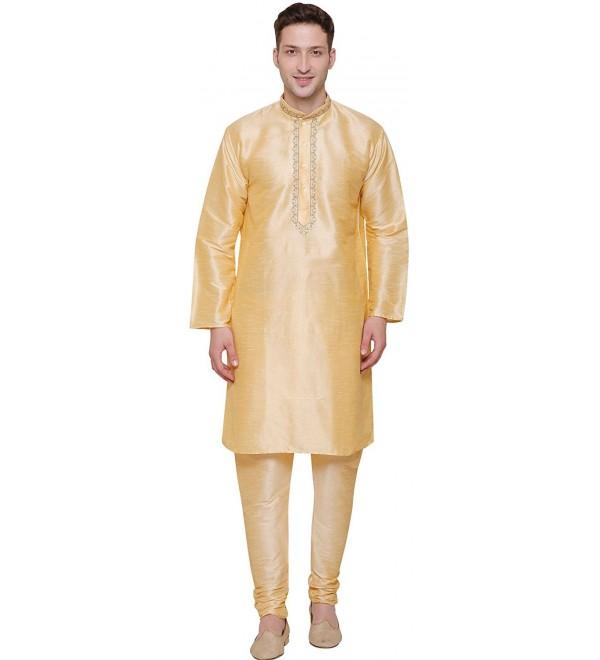 Dupion Kurta Pajama Clothing Golden