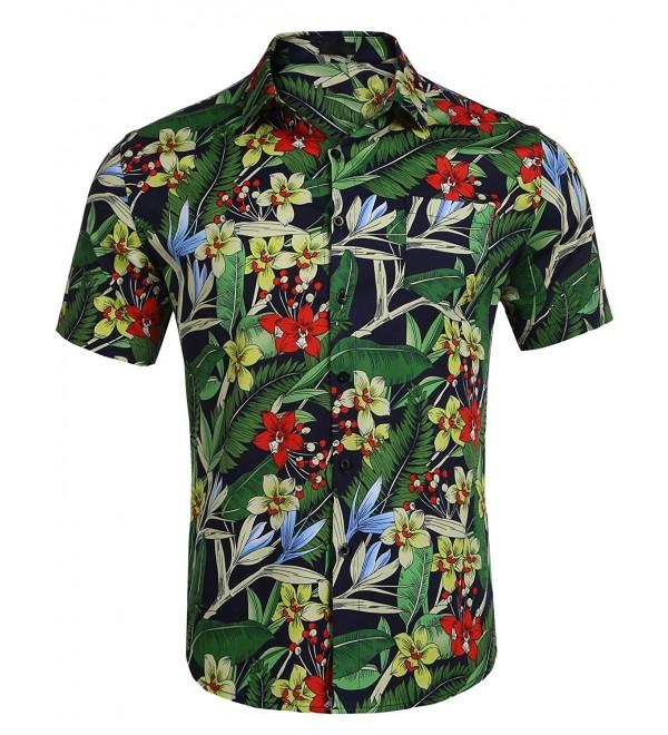 Men's Summer Short Sleeve Flower Button Down Shirt Fashion Floral Print ...