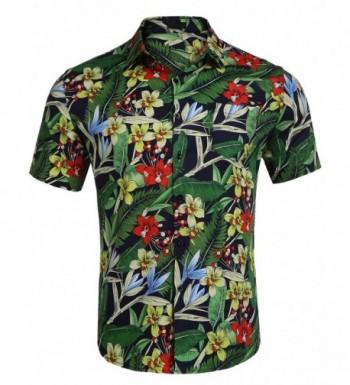 Men's Summer Short Sleeve Flower Button Down Shirt Fashion Floral Print ...