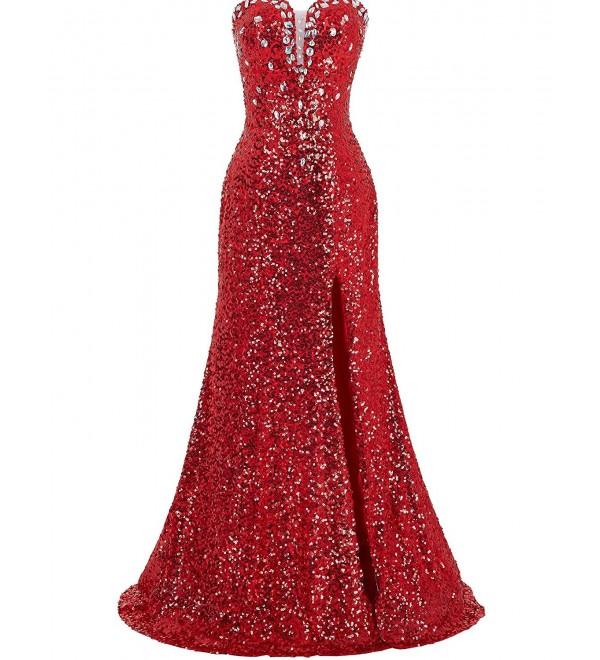 red sequin dress with split