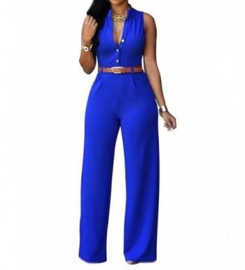 GuoMan Womens Plunge Belted Jumpsuits