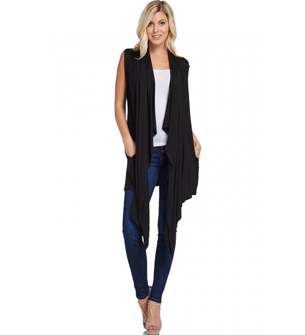 Women's Draped Vest Knit Sleeveless Cardigan With Side Pockets - Black ...