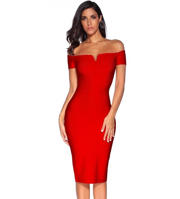 red off the shoulder bandage dress