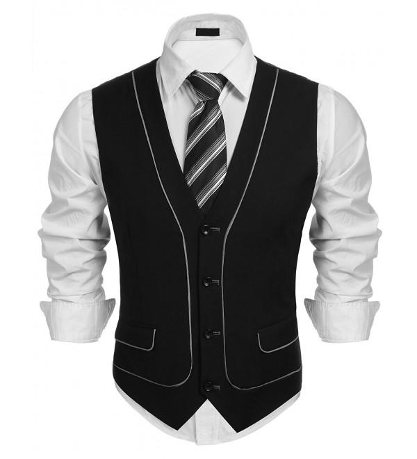 Mens's Casual V-Neck Slim Fit Suit Vest Business Waistcoat - Black ...