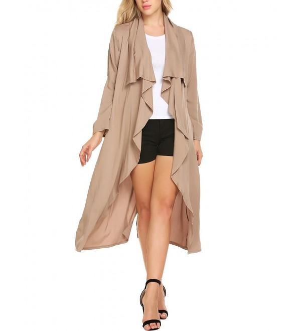 Women Lapel Draped Long Sleeve Waterfall Open Front Trench Coat ...