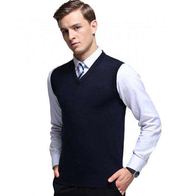 Mens Casual Slim Fit Solid Lightweight V-Neck Sweater Vest - Blue ...