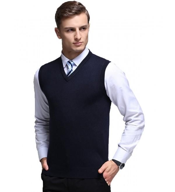 Mens Casual Slim Fit Solid Lightweight V-Neck Sweater Vest - Blue ...