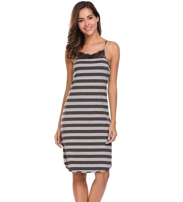 Womens Striped Nightgown Summer Sleeveless Tank Maxi Sleepwear Dress ...