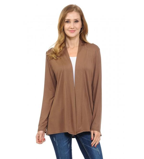 Long Sleeves Open Front Drape Comfy Cardigan For All Seasons - Coffee ...