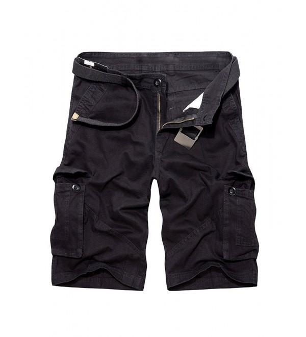 Men's Cotton Cargo Shorts Belted Summer Beachwear Water Washed - Black ...