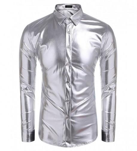 Men's Metallic Shiny Nightclub Slim Fit Long Sleeve Button Down Party ...