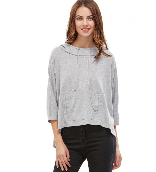 Women's Dip Hem Pocket Front Hooded Pullovers Sweatshirt - Grey ...