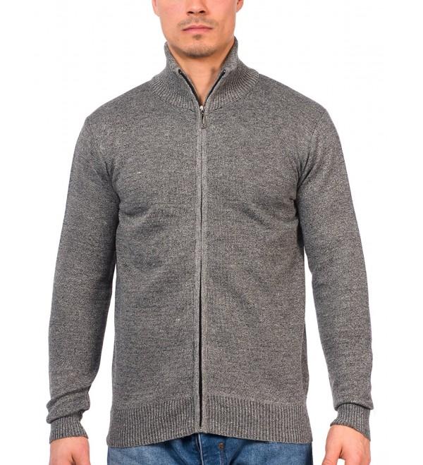 Men's Long Sleeve Soft Casual Full Front Zip Cardigan Sweater (Marled ...