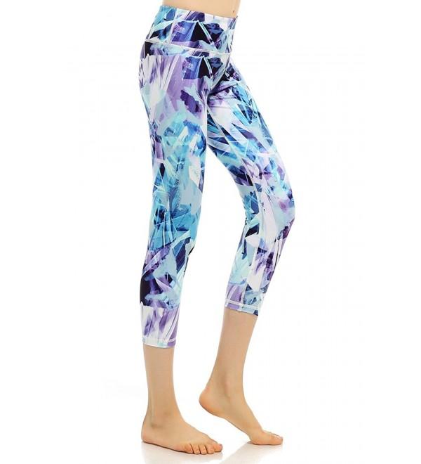 Capri Yoga Pants Nylon Print Leggings Pants Women's - Stitching Blue ...