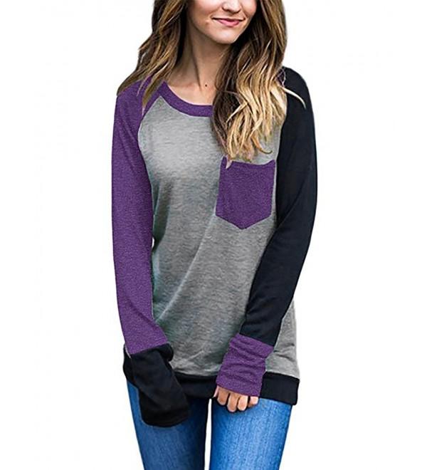 Women's Soft Color Block Baseball Long Sleeve Pullover Tunic Top ...